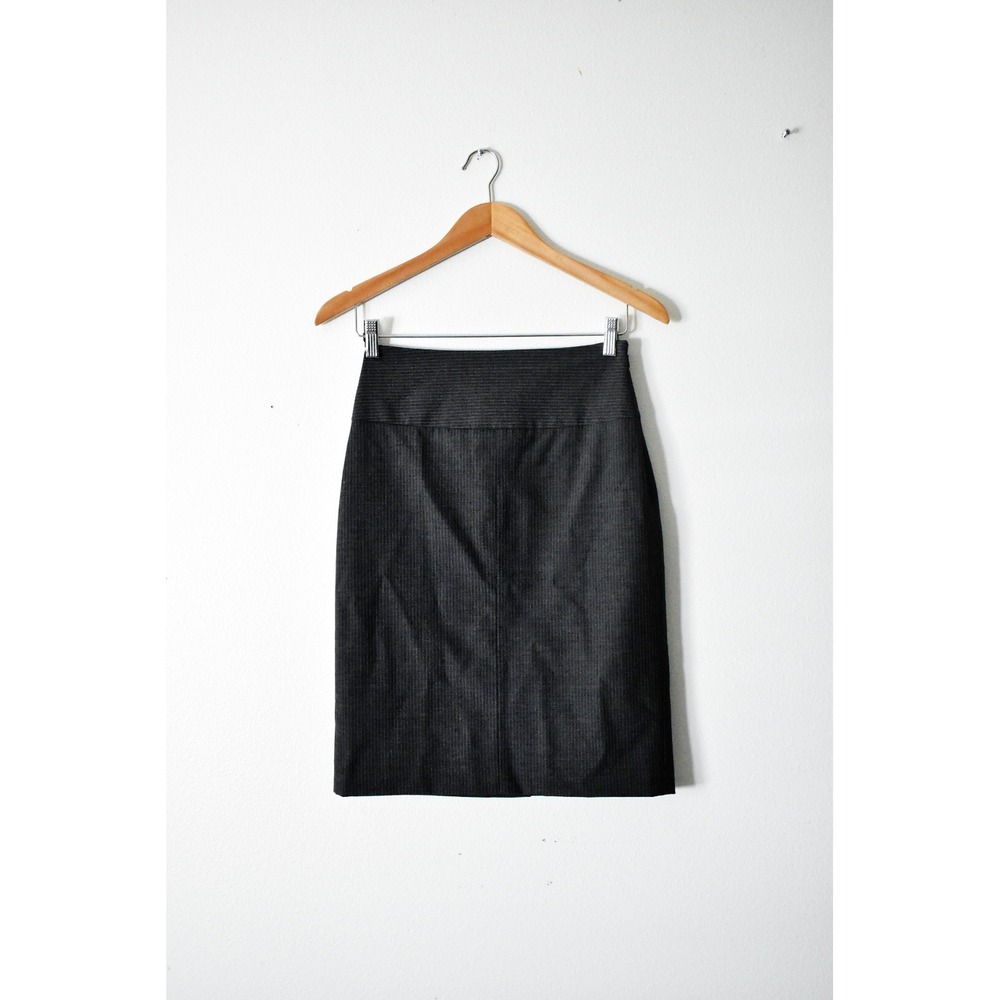 Banana Republic Pencil Skirt Women 2 Grey Y2K Pinstripe High Waist Stretch 75